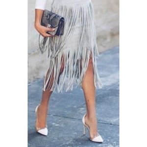 NWOT Lulu’s Great Plains Grey Suede Fringe Skirt